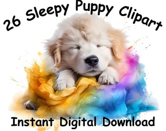 26 PNG Sleepy Welpe Aquarell Welpe Clipart Aquarell Clipart Digital Download Clipart Welpe Transparenten Hintergrund Scrapbooking Welpe