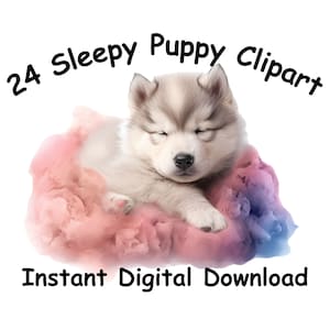 眠そうな子犬 水彩子犬 クリップアート 水彩クリップアート デジタルダウンロード クリップアート子犬 透明な背景アート 子犬スクラップブッキング 子犬