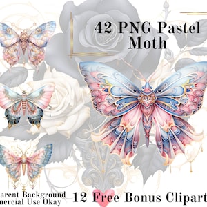 42 Pastell Moth Aquarell Clipart Bundle-Aquarell Moth blau PNG Transparenten Hintergrund PNG Märchen
