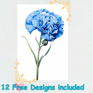 Pacchetto di clipart dell'acquerello del garofano blu 14 JPG di alta qualità - clipart floreale Clipart dell'acquerello del garofano blu