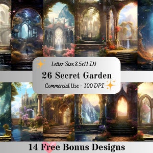 26 Secret Garden Digital Paper Enchanted Garden Background Magical Garden Junk Journal Kit Magical Garden backdrop Garden Scrapbooking