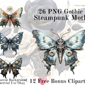 26 Gothic Steampunk Motte Aquarell Clipart Bundle-Aquarell Motte Blau PNG Transparenten Hintergrund PNG Märchen Kommerzielle Nutzung