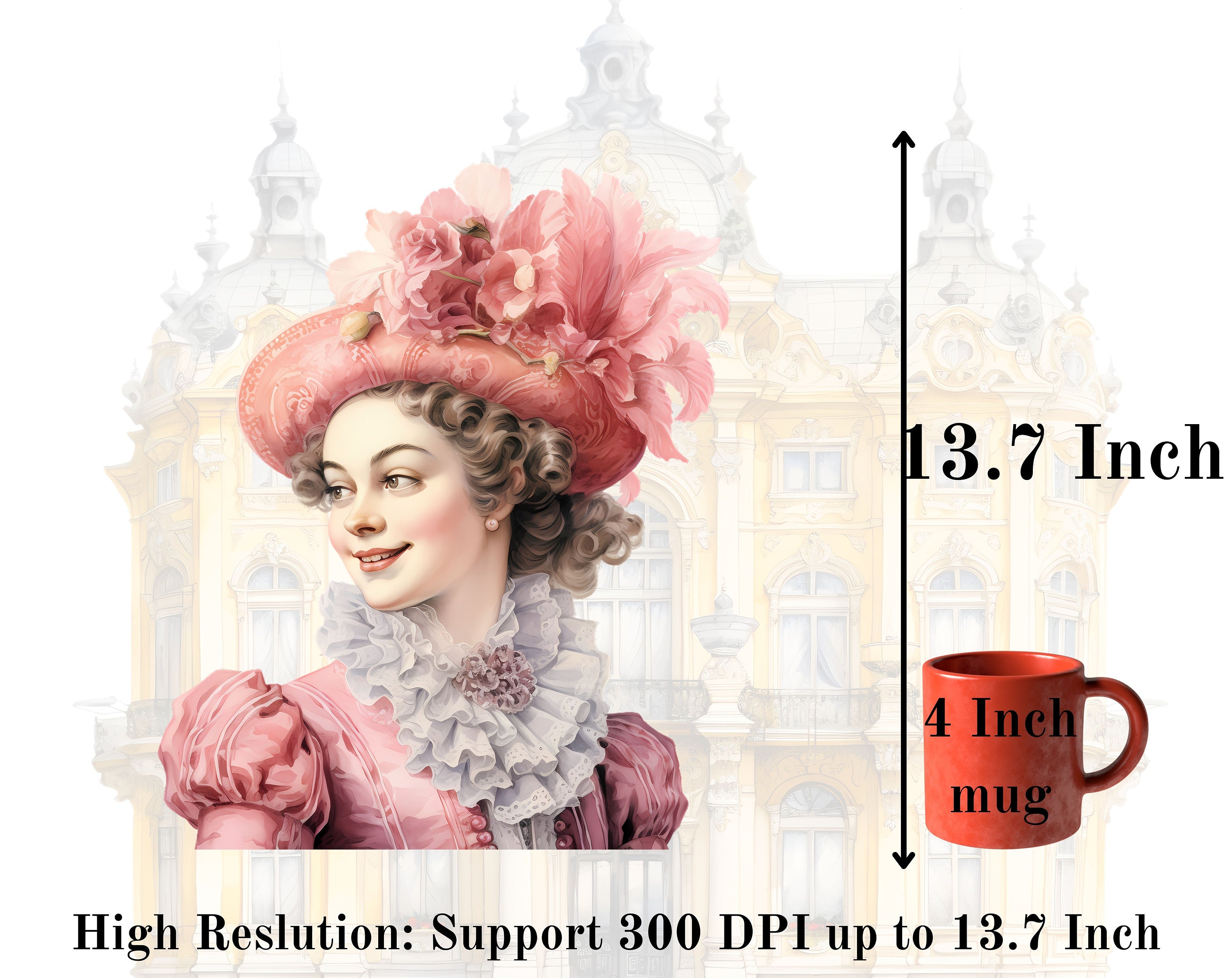 33 PNG Pink Baroque Lady Watercolor Clipart: Baroque Rococo Vintage ...