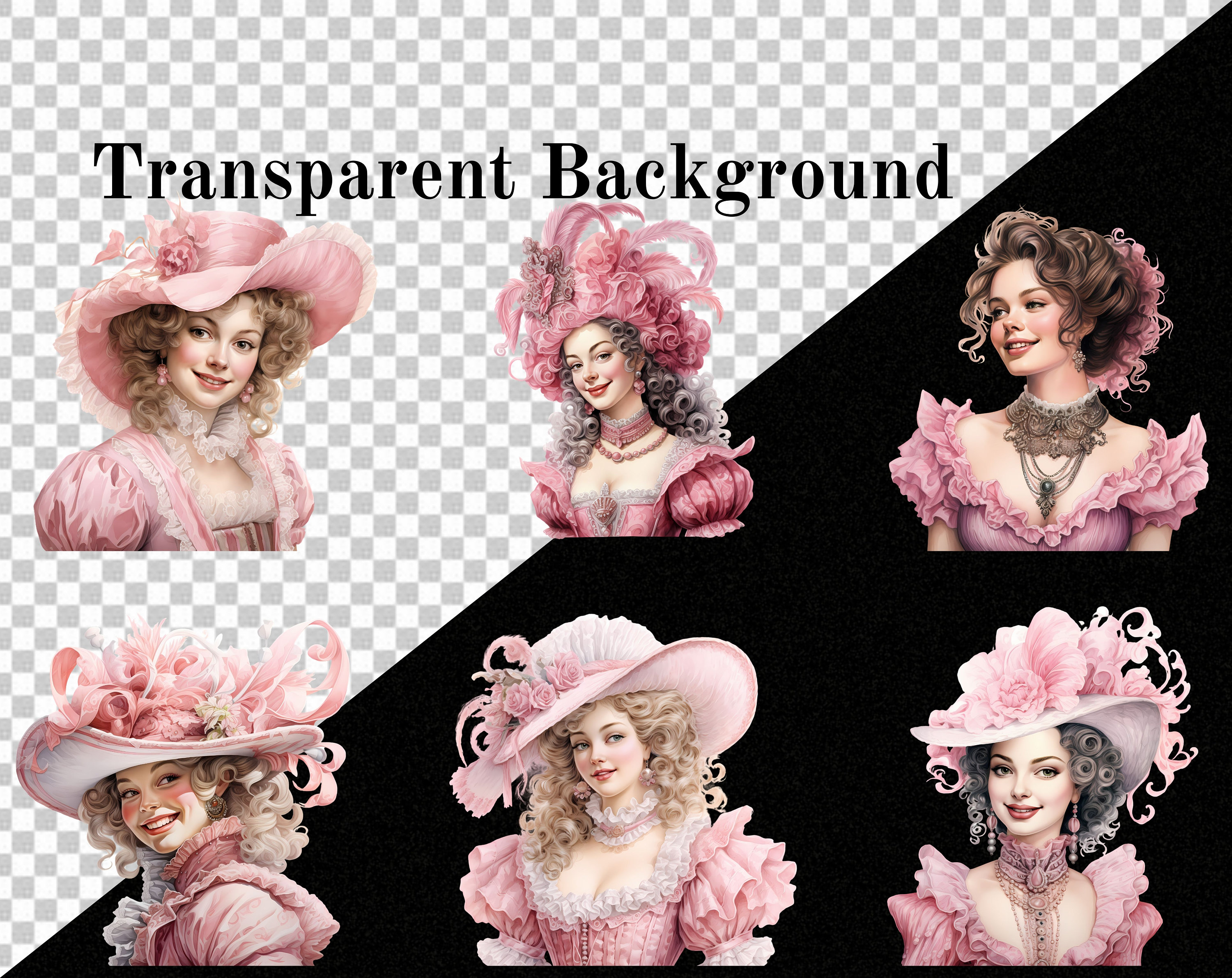 33 PNG Pink Baroque Lady Watercolor Clipart: Baroque Rococo Vintage ...