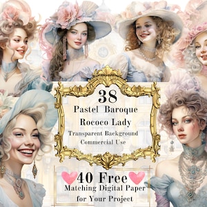 31 PNG Ivory Baroque Lady Watercolor Clipart: Baroque Rococo Vintage Lady Clipart Bundle scrapbooking Junk Journal Commercial Use Printable