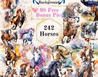 242 paard aquarel clipart: digitale download clipart paard transparante achtergrond kunst paardrijden scrapbooking
