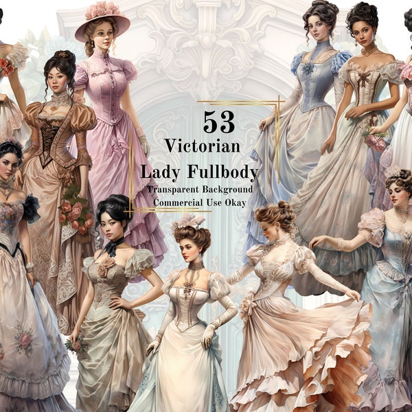 53 PNG Ganzkörper Victorian Lady Aquarell Clipart: Victorian Vintage Lady Clipart Bundle Scrapbooking Junk Journal kommerzielle Nutzung Printable