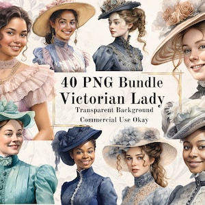 40 PNG victorien Lady aquarelle Clipart victorien vintage Lady Clipart Bundle scrapbooking Junk Journal usage Commercial Printable Art