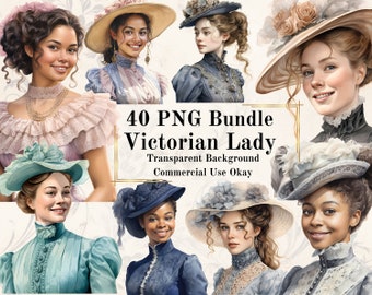 40 PNG viktorianische Dame Aquarell Clipart viktorianische Vintage Dame Clipart Bundle Scrapbooking Junk Journal kommerzielle Nutzung druckbare Kunst