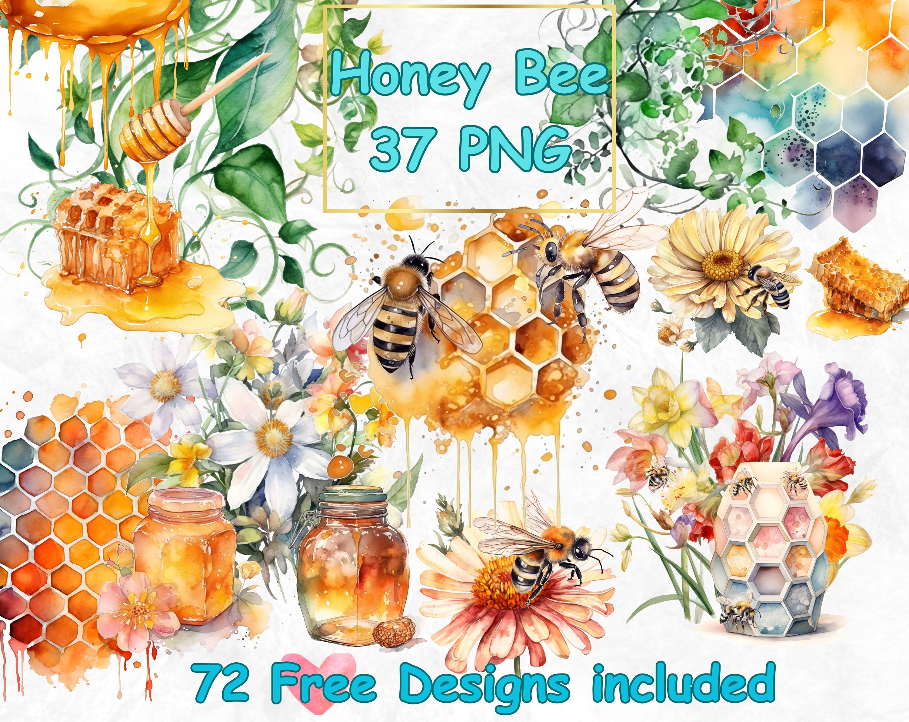 37 Honey Bee Watercolor Flower Watercolor Floral Clipart Watercolor ...