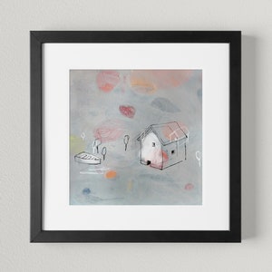 Digital, Drawing, Abstract Art, illustration, Hand drawn, Mixed media, Digital download, Minimal, Simple, soft colours, Abstract house.
