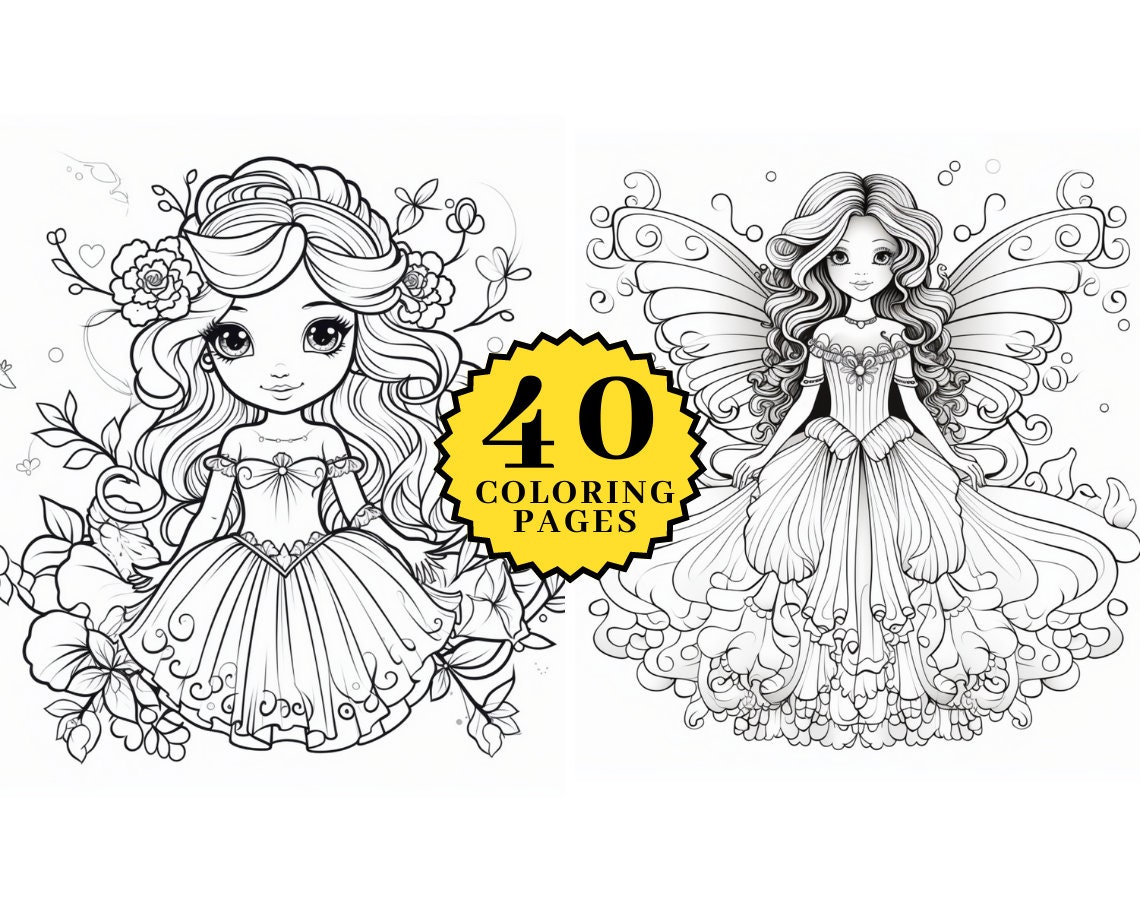 Fairy Dress Coloring Book Page for Kids & Adults Printable, Dresses
