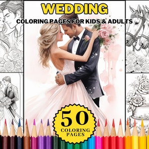 Wedding Coloring Book, Coloring Pages For Adults, Wedding Flowers Coloring, Wedding Bouquet Coloring, Wedding Coloring Activities