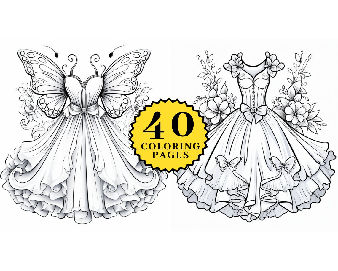 Fairy Dress Coloring Book Page for Kids & Adults Printable - Etsy