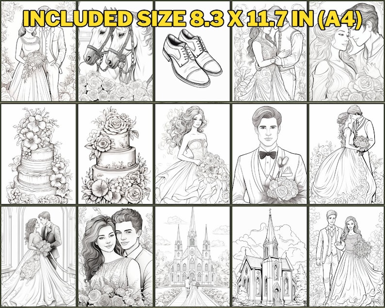 Wedding Coloring Book, Coloring Pages for Adults, Wedding Flowers ...