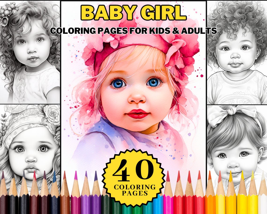 Baby Girl Coloring Book Pages for Kids & Adults, Floral Girl Coloring ...