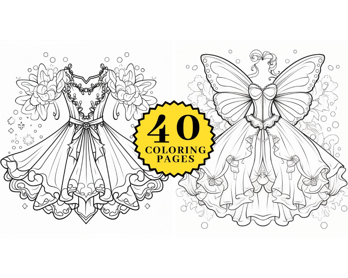 Fairy Dress Coloring Book Page for Kids & Adults Printable - Etsy