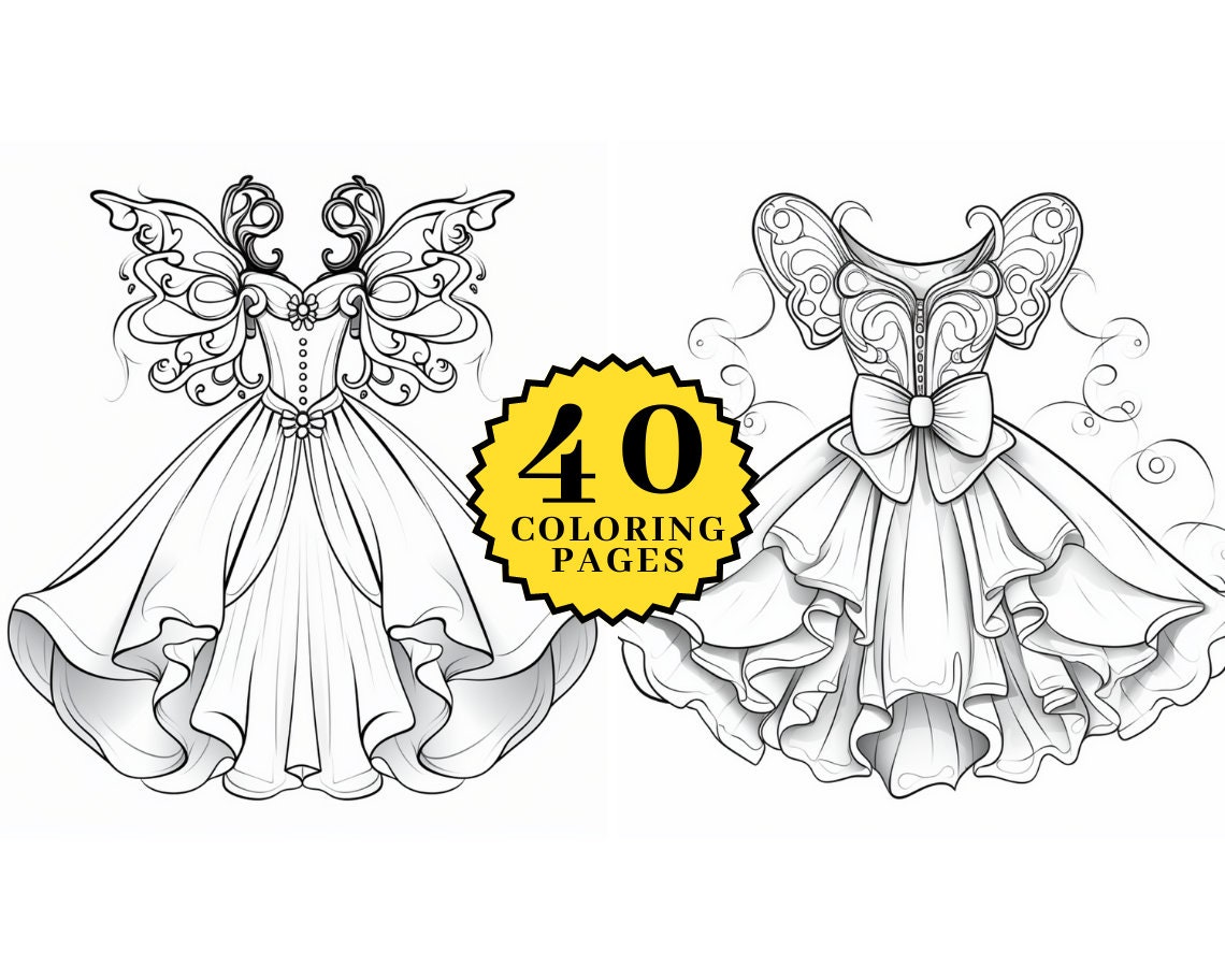 Fairy Dress Coloring Book Page for Kids & Adults Printable - Etsy