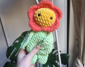 Peluche en crochet Fleur verte et orange