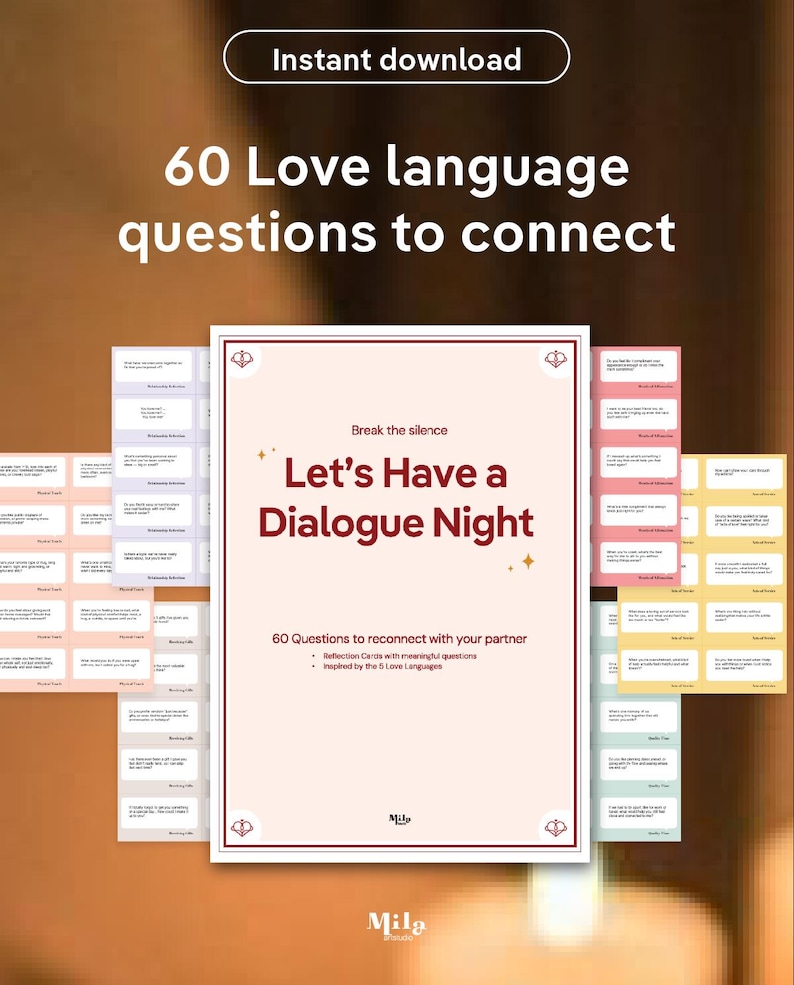 Deep Talk Cards, Love Language Questions for Couples, Date Night Questions, Conversation Starters, Printable image 1