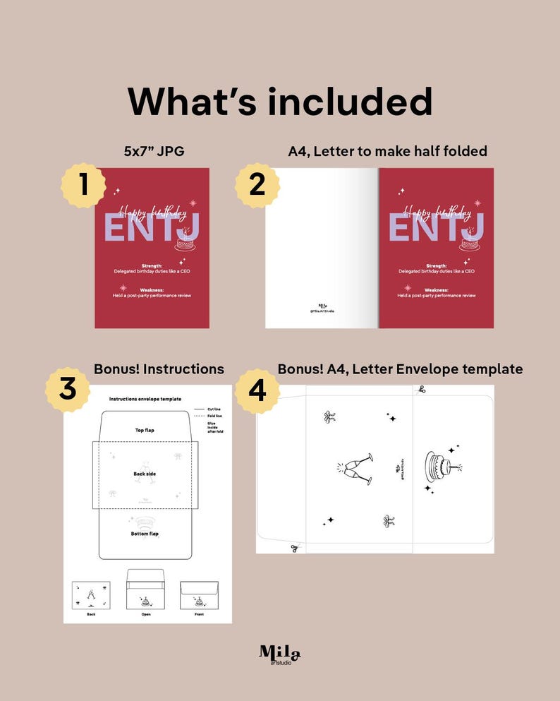Entj Text ENTJ MBTI Birthday Card Printable 5×7 + DIY Envelope, Fun Strengths ...