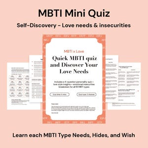 MBTI Mini Quiz – 4 Question Personality Test + Emotional Needs & Insecurities – Self Discovery Printable