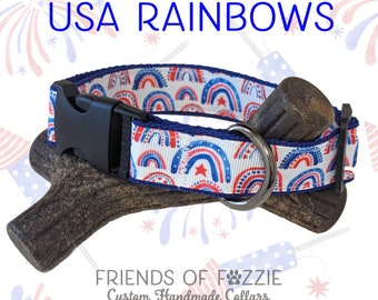 Patriotic dog collar, red white and blue dog collar, patriotic boho rainbows