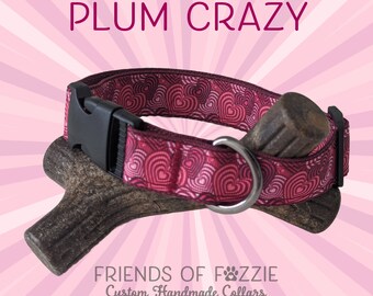 Plum Crazy, heart dog collar, pink hearts