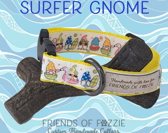 Surfer gnome summer dog collar, surfer dog collar, summer dog collar, gnome dog collar