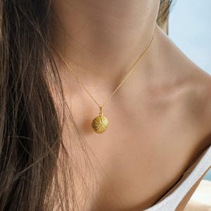 Golden Sea Urchin Pendant Necklace: 18K Gold Plated Sterling Silver