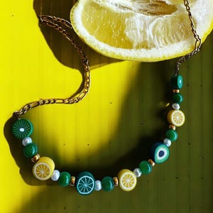 Handmade Polymer Clay Fruit Necklace: Colorful Summer Jewelry, fruit beads neckalce