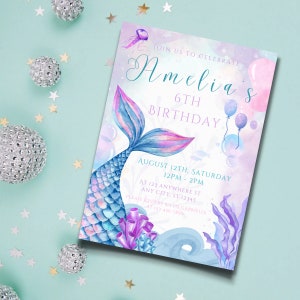 Editable Mermaid tail Birthday Invitation Under The Sea Birthday Invite Mermaid Theme Party Invitation Instant Download email invitation image 2