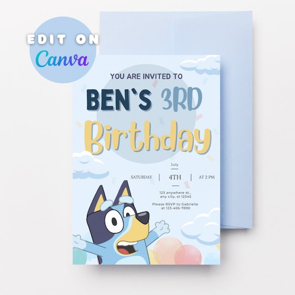 Bluey Editable Birthday Party Invitation, Bluey Invitation, Bluey Birthday Invitation, Bluey Birthday Party, Bluey Digital Invitation Invite