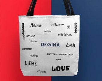 Tote Bag LOVE REGINA, bolso de mano, regalo de navidad, regalo de cumpleaños, Regalo para madres, regalo para hijas, Amor internacional, Reina Regina