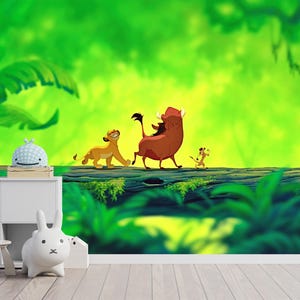 Lion King kinderkamer behang, Little Lion King muurschildering, cartoon dieren muur muurschildering kinderkamer, zelfklevend, peel and stick, non-woven