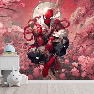 Carta da parati adesiva Spider-Man Comics Cherry Blossom, murale giapponese di Spider-Man, autoadesiva, staccabile e attaccabile, in tessuto non tessuto