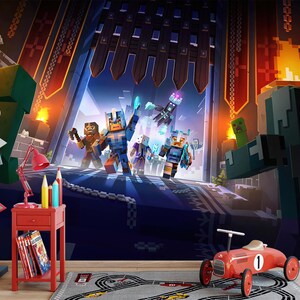 Minecraft Tapete, Kinderzimmer Tapete, Minecraft Dungeons Schleichen Winter, selbstklebend, Schälen und Aufkleben, Vlies