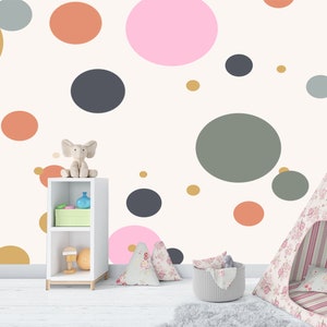 Carta da parati con cerchi colorati stacca e attacca, design morbido con cerchi colorati, tessuto non tessuto, cameretta per bambini e adolescenti, autoadesiva, stacca e attacca, tessuto non tessuto