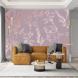 Carta da parati staccabile e attaccabile rosa scuro, design da parete botanico colorato rosa tessuto non tessuto, decorazione floreale rosa, autoadesiva, staccabile e attaccabile, tessuto non tessuto