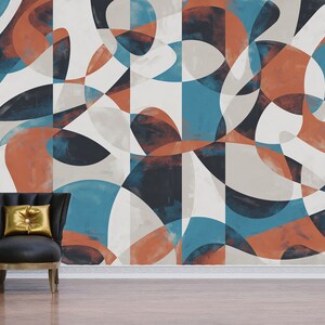 Papier peint rétro art déco, art mural abstrait coloré, autocollant, art mural rétro non tissé, auto-adhésif, autocollant, non tissé