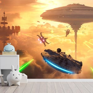 Carta da parati Star Wars per cameretta dei bambini, murale con astronave, decorazione murale Star Wars, autoadesiva, staccabile e attaccabile, in tessuto non tessuto