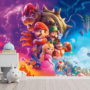 Super Mario-Tapete, Mario-Spiel-Wanddekor, beliebte Mario-Wandkunst, selbstklebend, abziehen und aufkleben, nicht gewebt