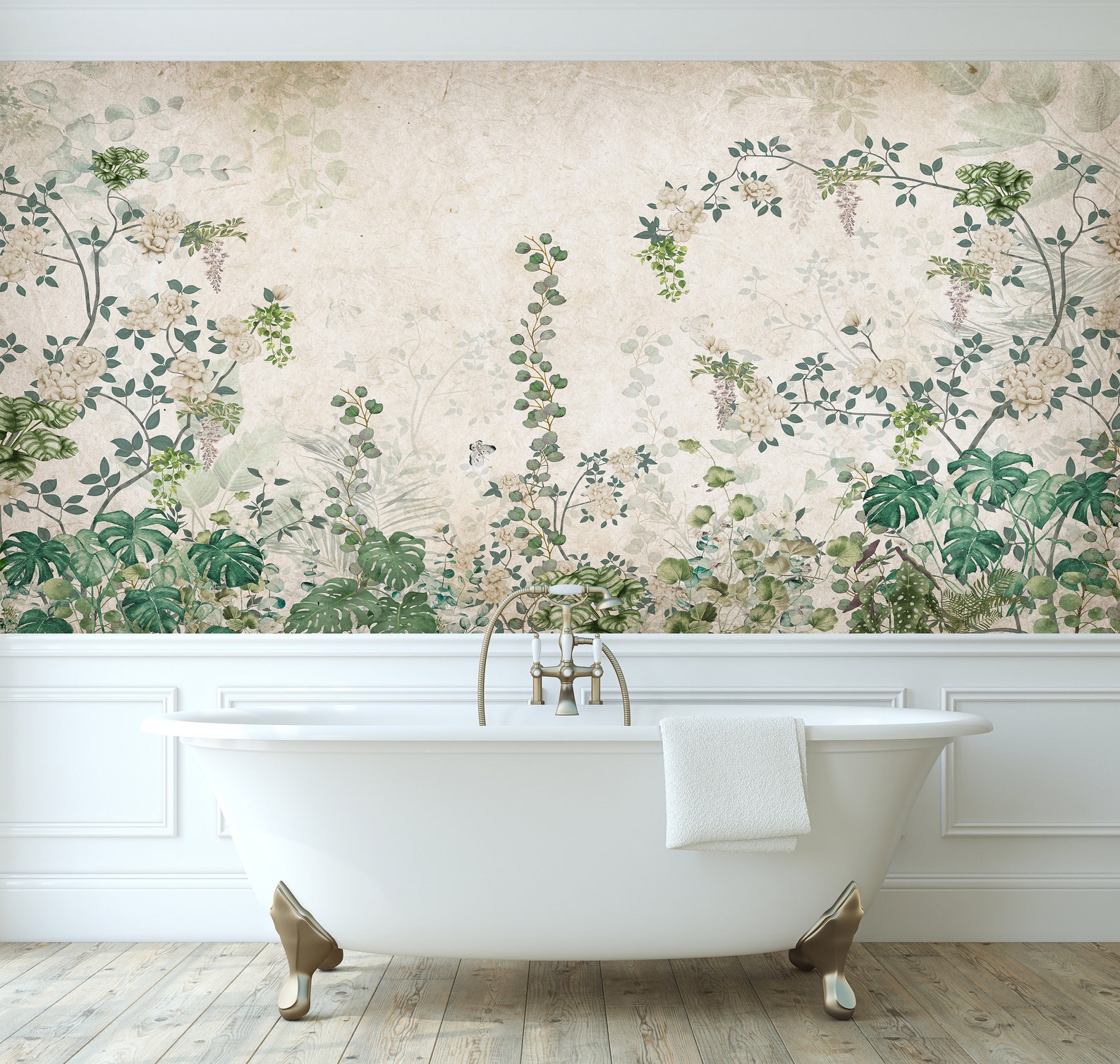 Green Ivy Flowers Luxury Floral Wallpaper Removable Peel & - Etsy