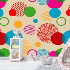 Carta da parati con cerchi colorati per la camera dei bambini, decorazione da parete a forma di cerchio per la camera degli adolescenti, modello senza cuciture, autoadesivo, stacca e incolla, non tessuto