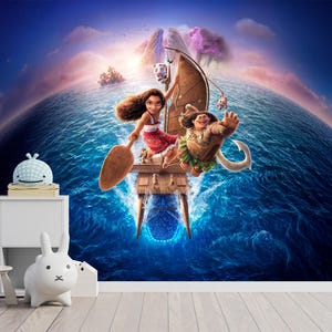 Carta da parati Moana, decorazioni murali Moana, decorazioni per la cameretta dei bambini, carta da parati per bambini, autoadesiva, stacca e attacca, tessuto non tessuto