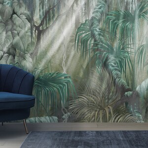 Green Forest Wallpaper Peel and Stick,Green Forest Wall Decor Non-Woven,Big Trees Wall Art, Self-Adhesive, Peel and Stick, Non-Woven