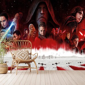Poster del film Star Wars, carta da parati murale Star Wars per camera da letto per adolescenti, autoadesiva, stacca e attacca, tessuto non tessuto