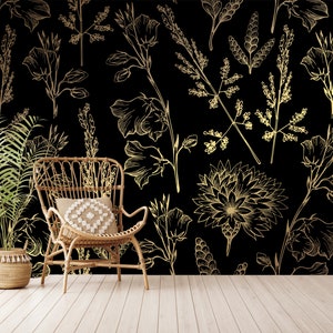 Gold Leaf Design Peel and Stick Wallpaper,Gold Leaf Wall Decor Non-Woven,Golden Botanical Design, Self-Adhesive, Peel and Stick, Non-Woven