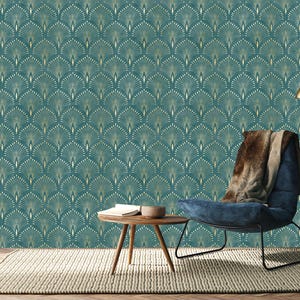 Carta da parati con motivo a ventaglio Art Déco, design tradizionale per pareti, carta da parati geometrica in stile vintage, stile asiatico, autoadesiva, stacca e attacca, tessuto non tessuto