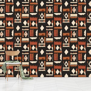 Papier peint d'inspiration africaine, décoration murale à motif bogolan, papier peint en tissu teint dans la boue, auto-adhésif, non tissé